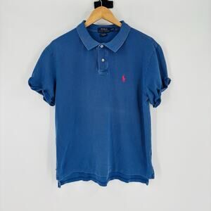 Polo Ralph Lauren Boyfriend Polo Shirt Women’s Xl Blue With Pink Pony Preppy